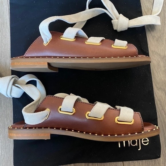 Maje Marron Velvet Lace Up Sandals In Brown Size EU 37 - Picture 10 of 14